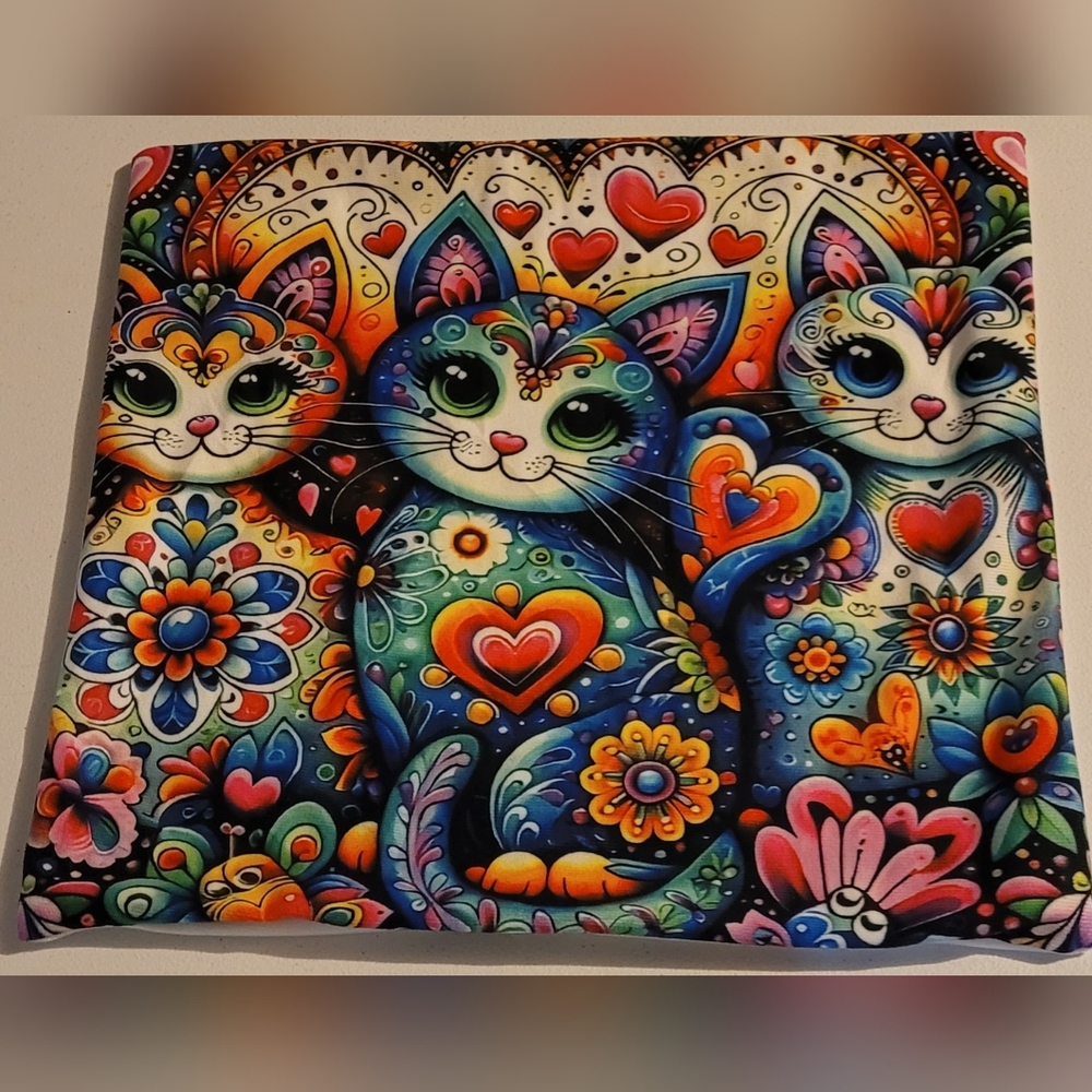 Whimsical Colorful Cat Art Pillow Cover,  17"×17"